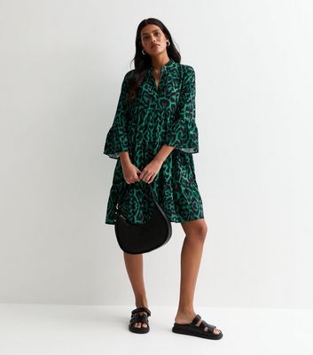 Green animal print dress new look best sale