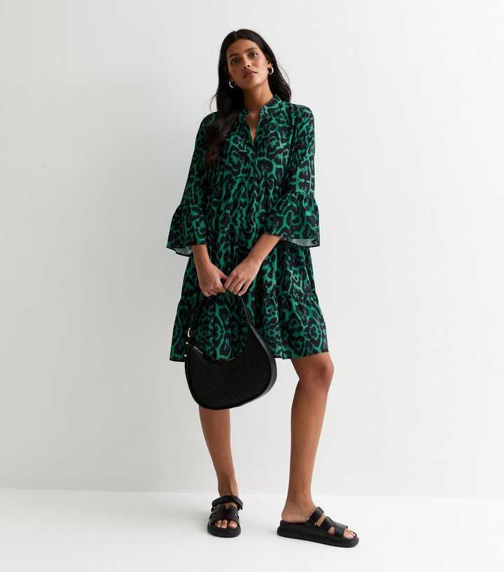 Gini London Green Animal Print Smock Mini Dress | New Look
