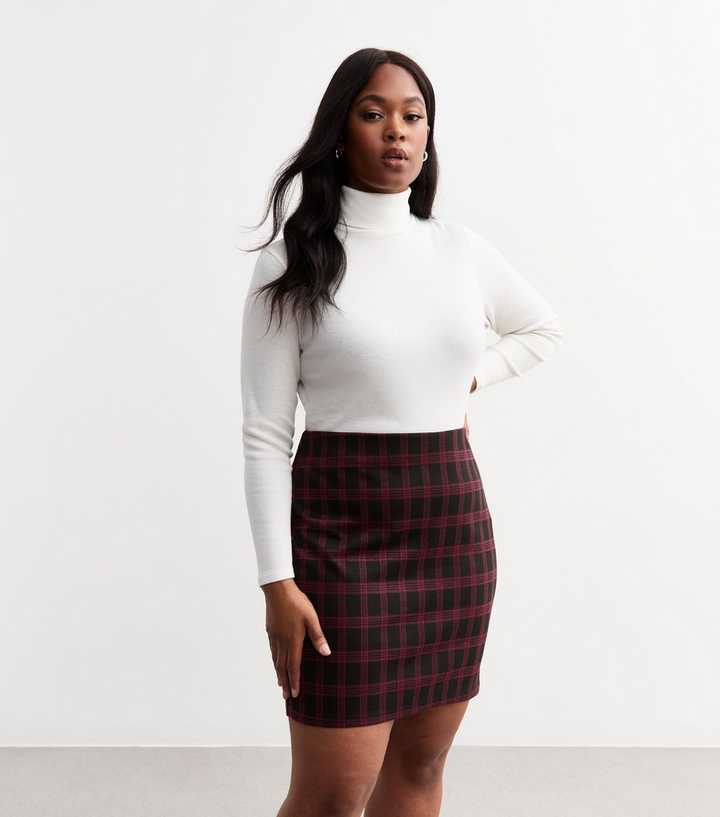 Curves Red Checked Mini Tube Skirt New Look