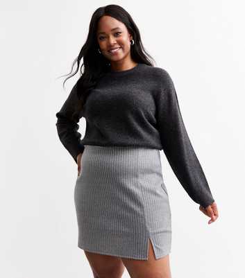 Curves Light Grey Pinstripe Tube Mini Skirt