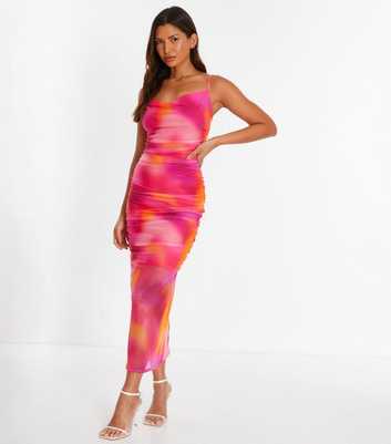 QUIZ Deep Pink Mesh Ombre Print Midi Dress 