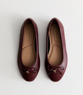 Wide Fit Burgundy Bow Detail Ballet Pumps New Look