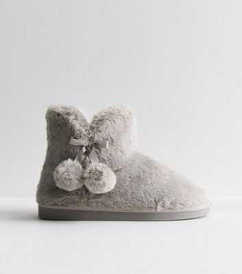 Grey fur ankle boots best sale