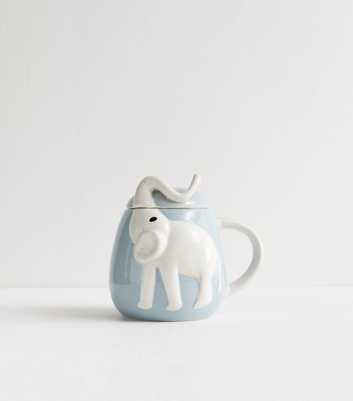 Grey Ceramic Elephant Mug with Lid 