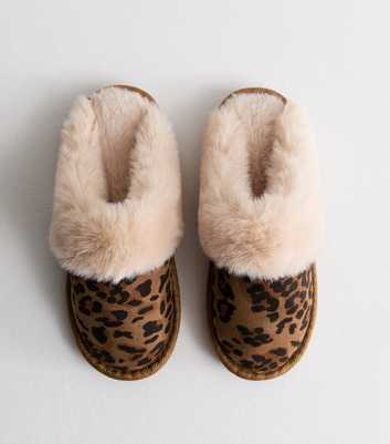 Stone Suedette Leopard Print Mule Slippers