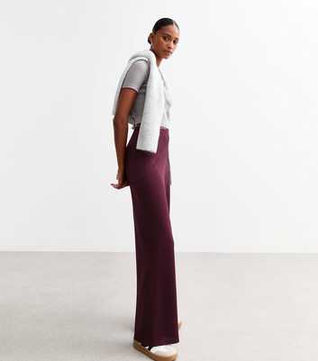 Burgundy Ribbed Wide Leg Trousers