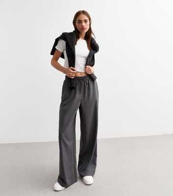 Light Grey Pinstripe Drawstring Wide Leg Trousers