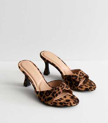 Stone Leopard Print Heeled Mules