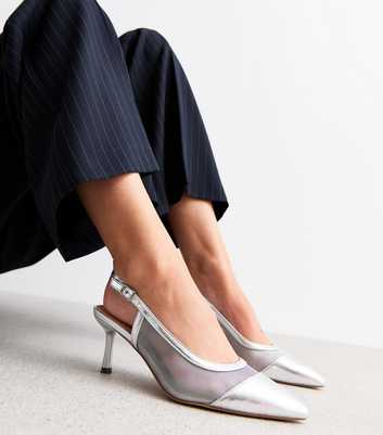 Silver Mesh Slingback Heel Court Shoes