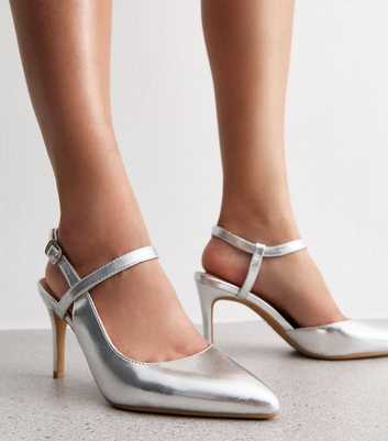 Silver Slingback Stiletto Heel Court Shoes