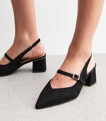 Black Suedette Block Heel Slingback Court Shoes 