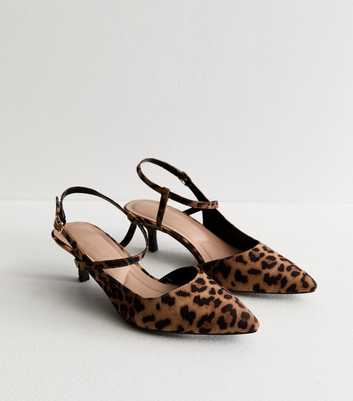 Wide Fit Brown Leopard Print Slingback Court Shoes