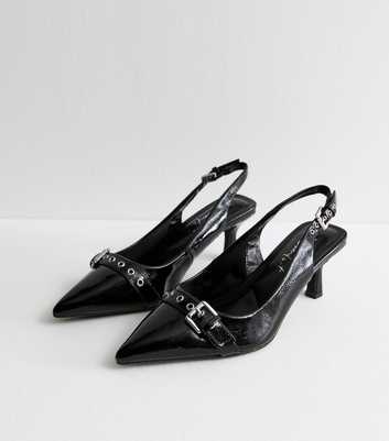 Wide Fit Black Buckle Detail Slingback Court Shoes