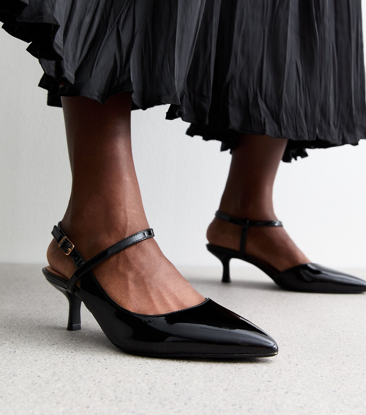 Women's Wide Fit Black Asymmetric Strap Slingback Court Shoes New Look