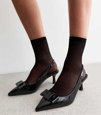 Wide Fit Black Bow Detail Slingback Court Shoes