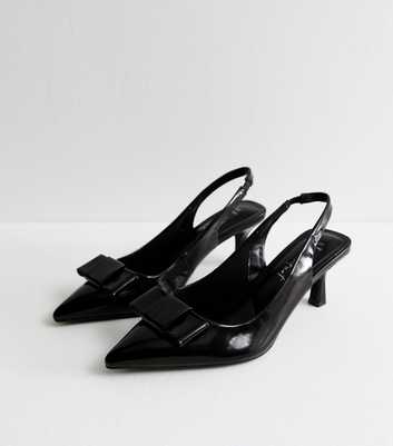 Wide Fit Black Bow Detail Slingback Court Shoes