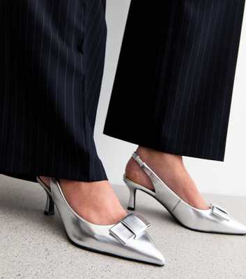 Wide Fit Silver Bow Detail Slingback Court Shoes