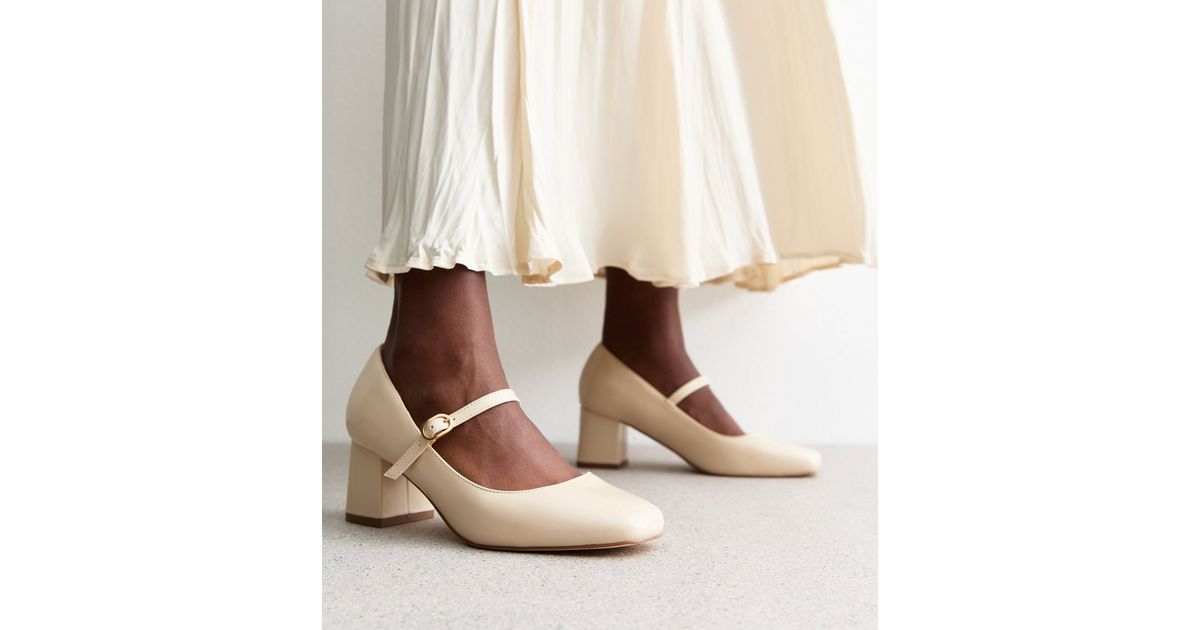 Wide Fit Off White Leather-Look Mary Jane Shoes | New Look