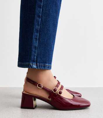 Wide Fit Burgundy Block Heel Mary Jane Shoes