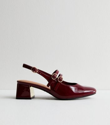 Wide Fit Burgundy Block Heel Mary Jane Shoes New Look