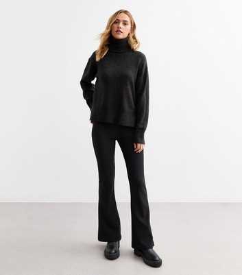 Black Ribbed Flared Trousers