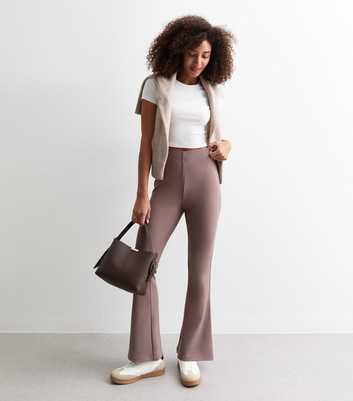 Mink Ribbed Flared Trousers