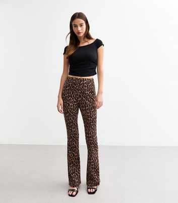 Brown Leopard Print Flared Trousers