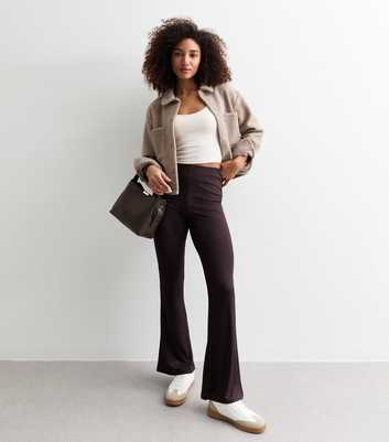 Brown Ribbed Flared Trousers