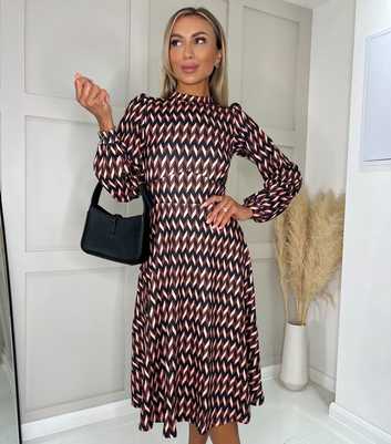 Missfiga Brown Geometric Print Midi Dress