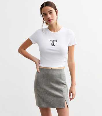 Light Grey Pinstripe Split Tube Skirt