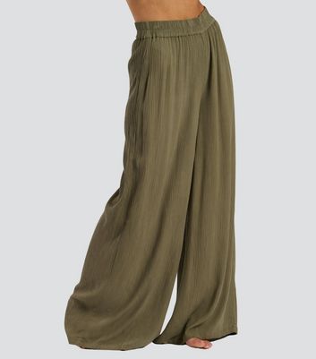 South Beach Khaki Crinkle Beach Trousers New Look