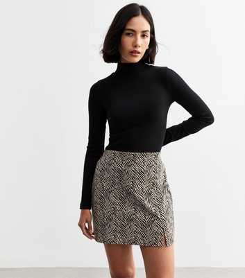 Black Zebra Print Stretch Jersey Mini Skirt