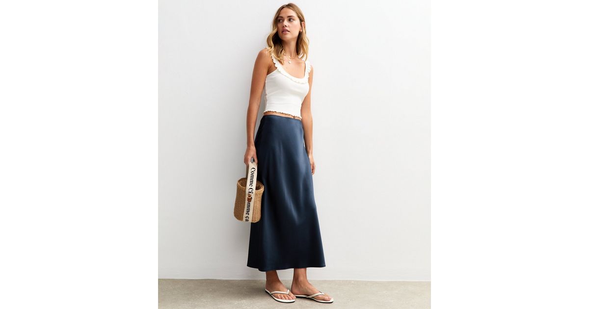 2912156 Navy Blue Check Midi Skirt