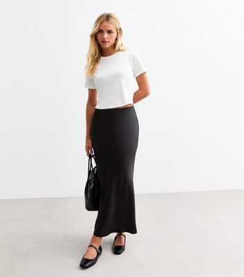 Petite Black Bias Cut Satin Midi Skirt 