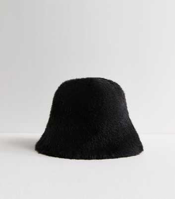 Black Faux Fur Bucket Hat