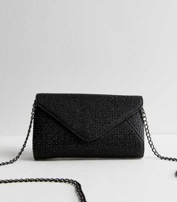 Black Iridescent Chain Strap Crossbody Clutch Bag