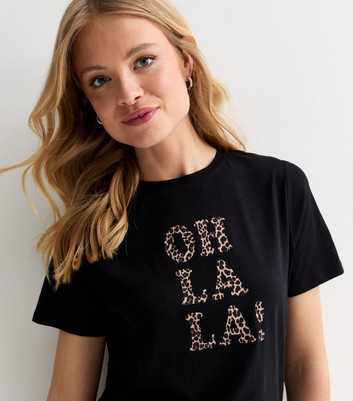 Black Oh La La Leopard Print Cotton T-Shirt