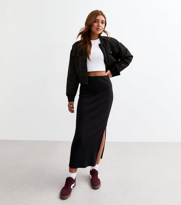 Black maxi ribbed skirt best sale