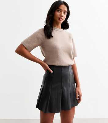 Petite Black Pleated Faux Leather Micro Mini Skirt