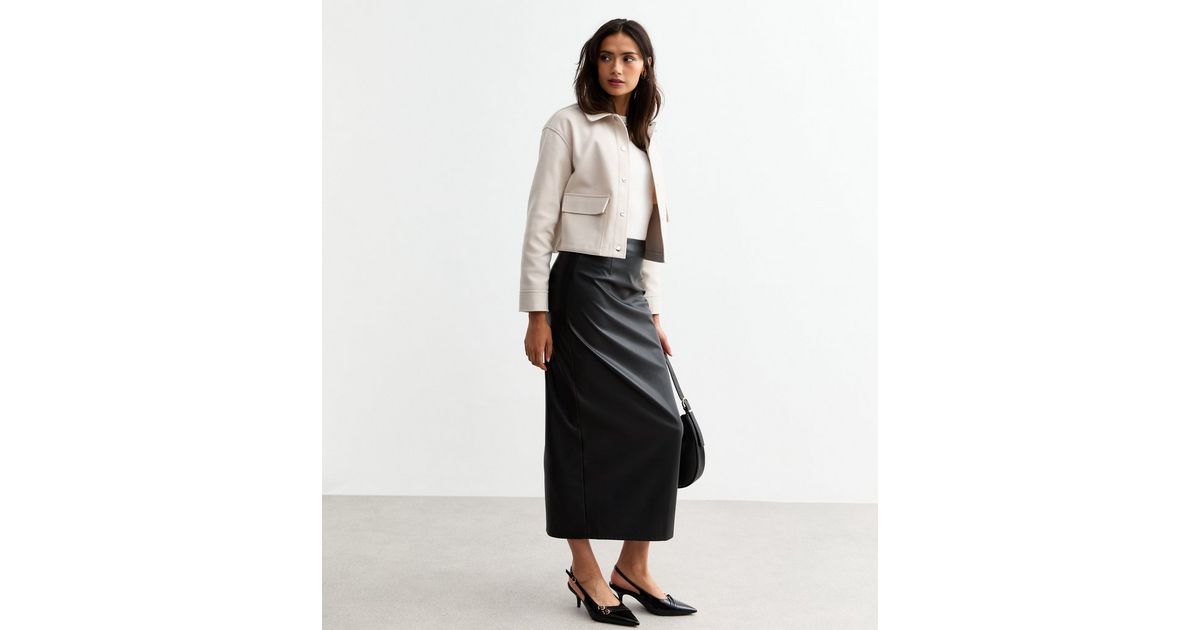 Slim Fit Black Print High Waist Faux Leather Fishtail Skirts Fall