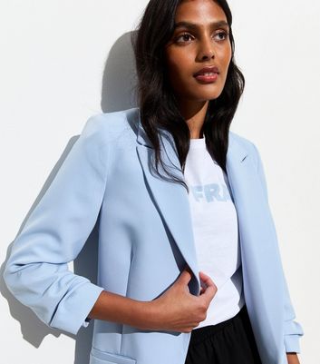 Pale Blue Ruched Sleeve Blazer New Look