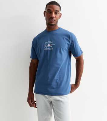 Blue Mont Blanc Mountain Print Cotton Oversized T-Shirt