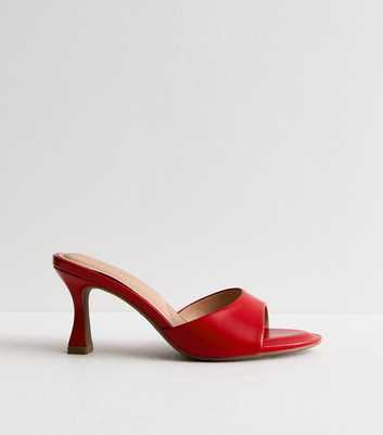 Red Leather-Look Heeled Mule Sandals