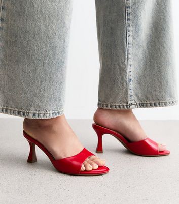 Womens red leather mules hotsell