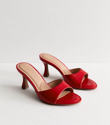 Red Leather-Look Heeled Mule Sandals New Look Vegan