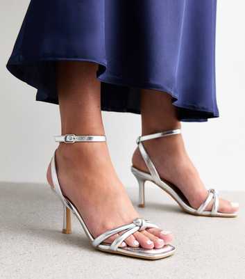 Silver Knot Front Stiletto Heel Sandals