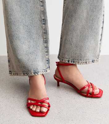 Wide Fit Red Strappy Kitten Heel Sandals