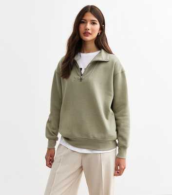 Khaki Jersey Half Zip Sweatshirt 