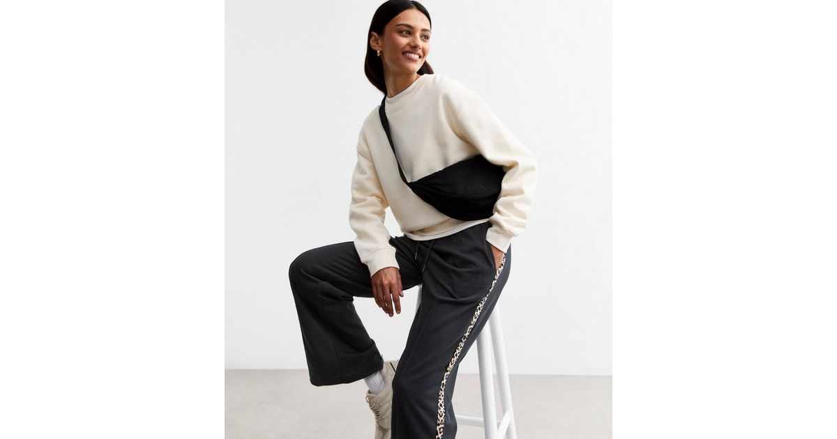 Black Animal Print Side Stripe Wide Leg Joggers New Look