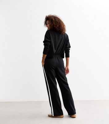 Black Pintuck Wide Leg Drawstring Joggers New Look